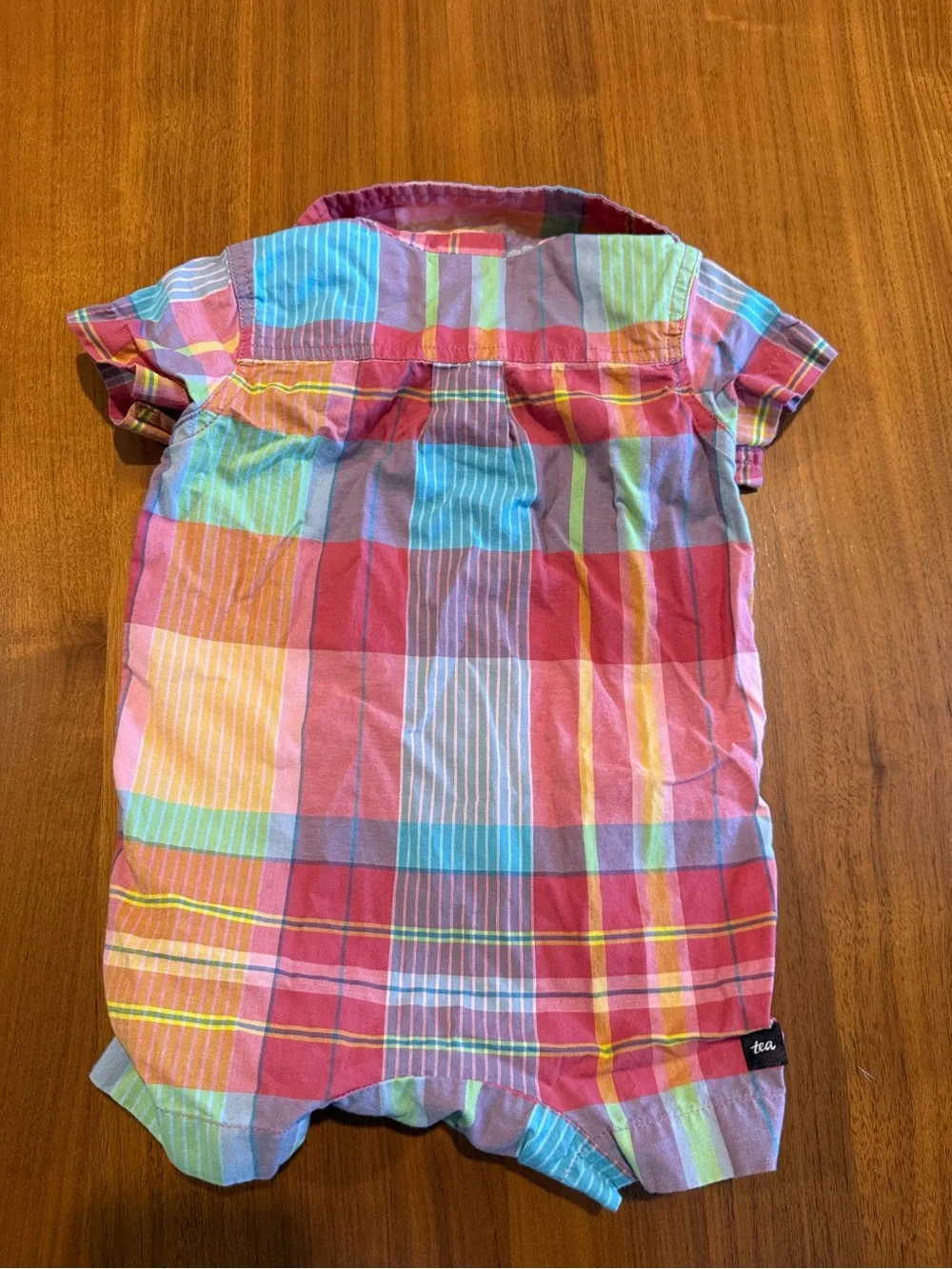Tea Collection Pink Multi-Color Plaid Button-Front Romper